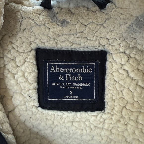 Abercrombie & Fitch Sherpa Lined Long Line Anorak Coat Faux Fur Trim Black Small - Picture 12 of 14